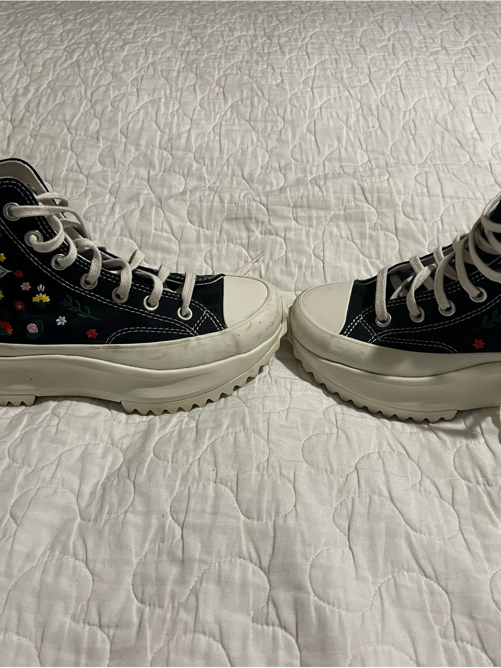 Converse Black High-Top Platform Sneakers with Floral Embroidery